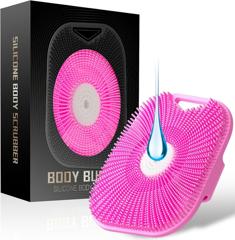 Kpyphm Zinc Infused Silicone Body Scrubber for Women, New Upgrade Deep Exfoliating Body Scrubber for Shower, Silicone Loofah Men for Sensitive Skin with Lathering Bristles and Ergonomic Non-slip Handle, Pink - Image 1
